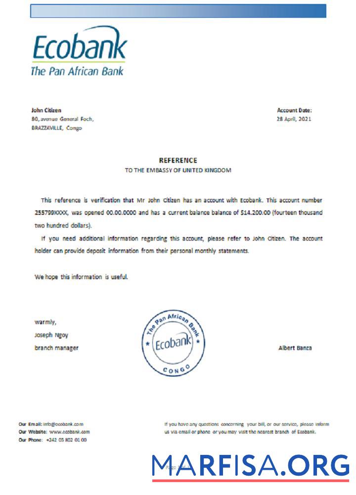 Blank Congo Ecobank reference template